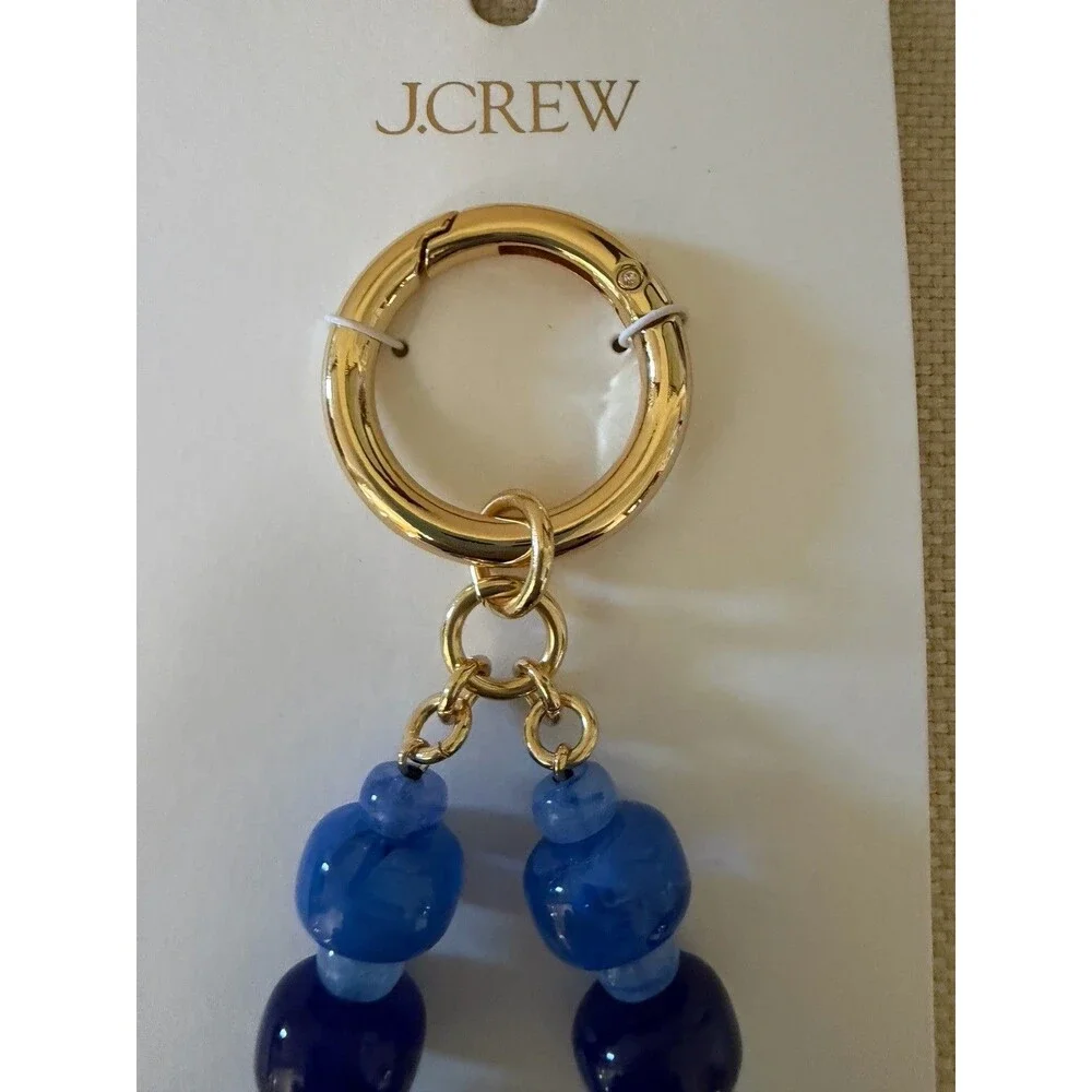 NWT J.Crew Chunky Beaded Bag Charm with Blue Resin Beads and Gold-toned Clasp